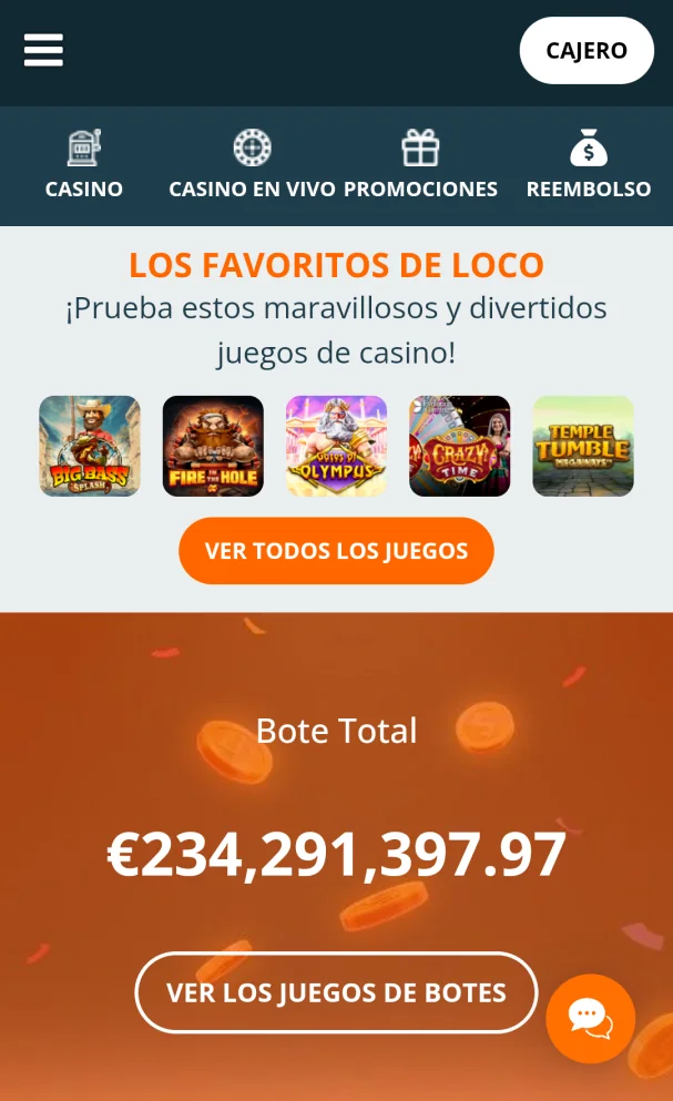 Página de inicio de la aplicación Locowin